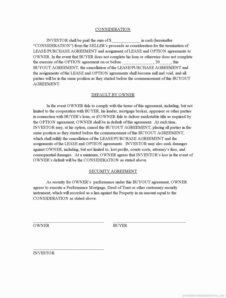 Sample Home Buyout Agreement Fresh Sample Printable Out Agreement 2 form