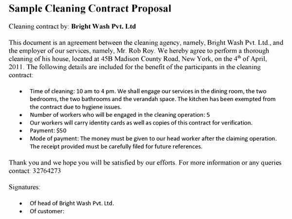 Sample Janitorial Contract Elegant Cleaning Contract Proposal Template