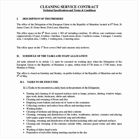 Sample Janitorial Contract Fresh 22 Cleaning Contract Templates Word Google Docs Pages