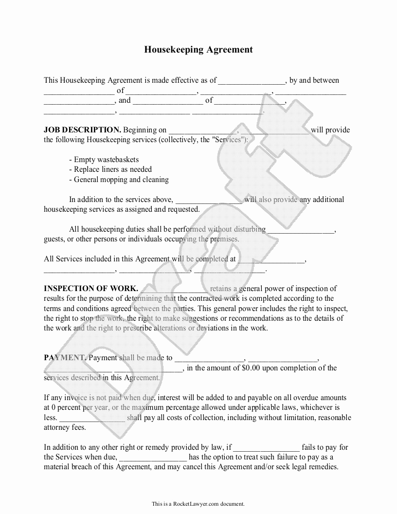 Sample Janitorial Contract Fresh Housekeeping Contract Agreement Template with Sample