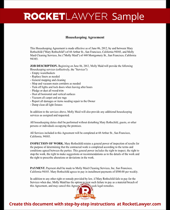 Sample Janitorial Contract Lovely Housekeeping Contract Agreement Template with Sample