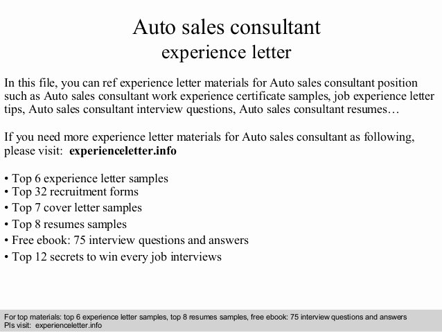 Sample Letter Of Collaboration Project Awesome Auto Sales Consultant Experience Letter