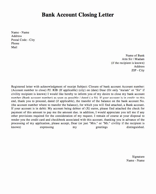 Sample Letter to Close Bank Account Elegant Bank Account Closing Letter Template