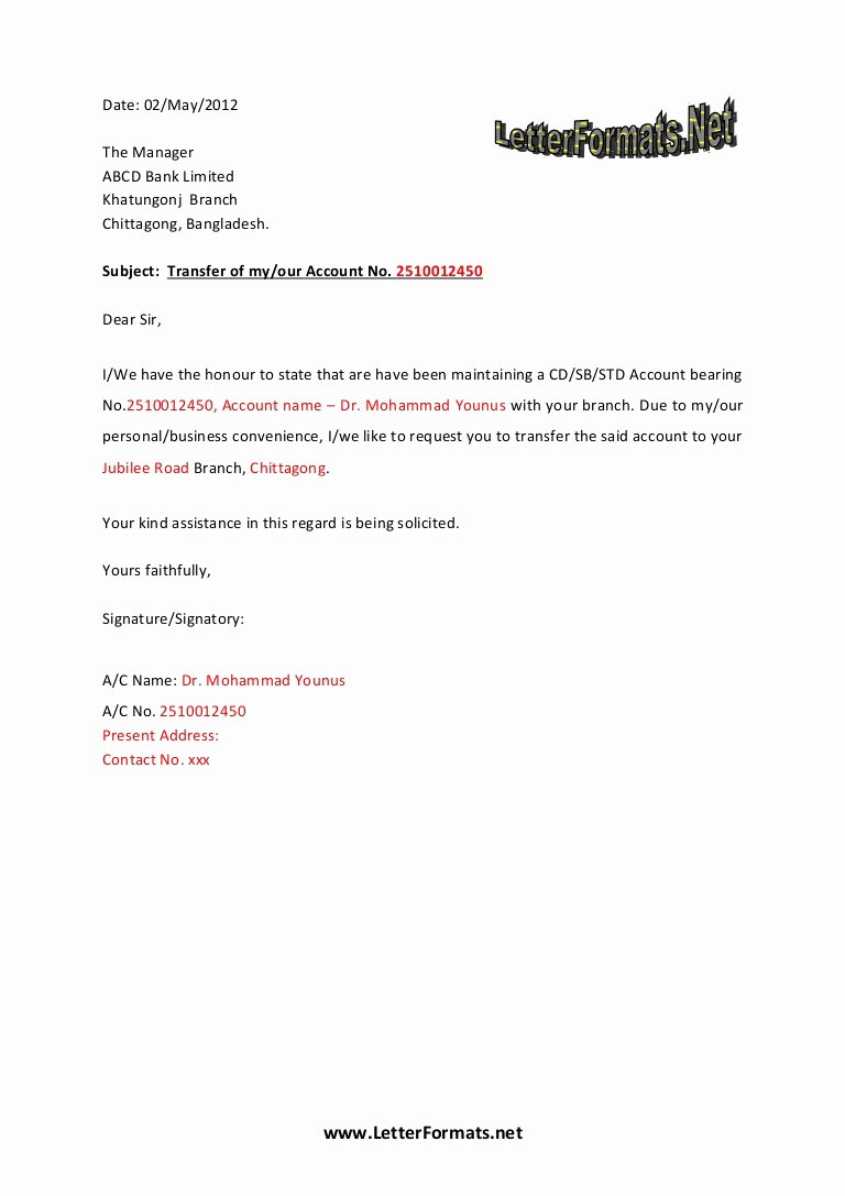 Sample Letter to Close Bank Account Luxury Bank Account Transfer Letter
