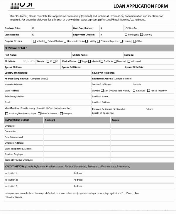 Sample Loan Application form Fresh 57 Application form formats