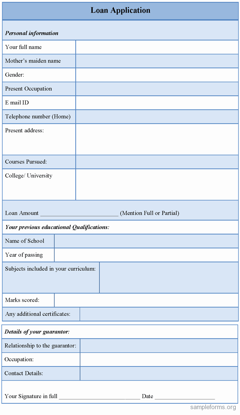 Sample Loan Application form New Loan Application form Sample forms