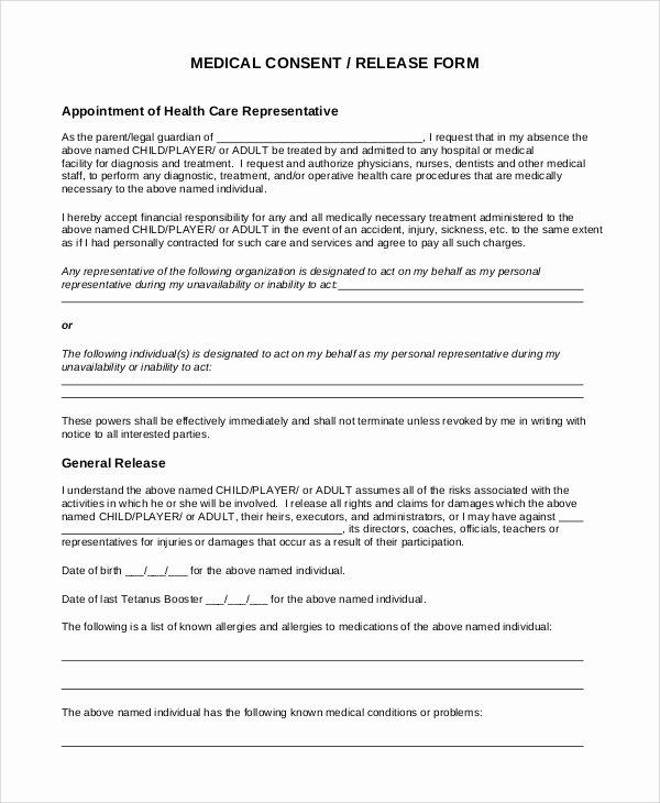 Sample Medical Release forms Beautiful 9 Sample Medical Consent forms