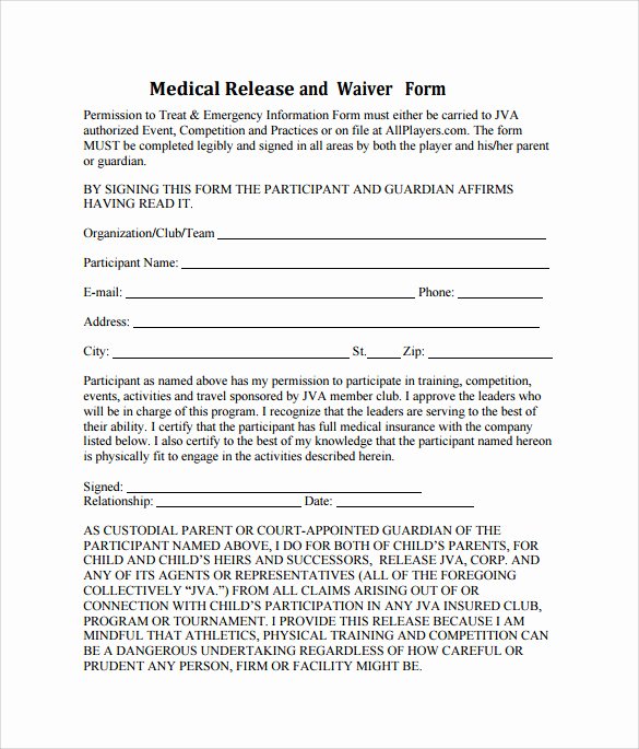 Sample Medical Release forms Beautiful Sample Medical Waiver form 9 Download Free Documents In