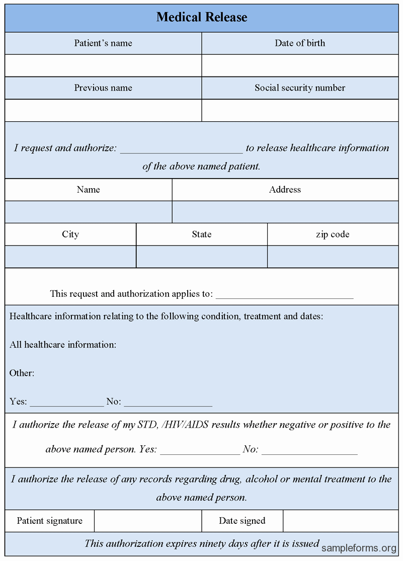 Sample Medical Release forms Best Of Medical Release form Sample forms