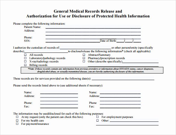 Sample Medical Release forms Elegant Medical Records Release form 10 Free Samples Examples