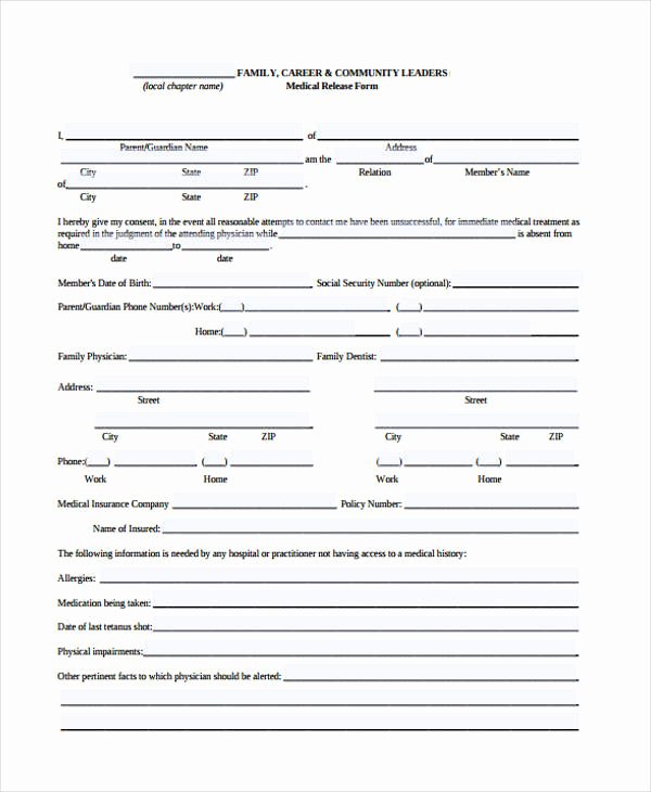 Sample Medical Release forms Elegant Patient Release form Template