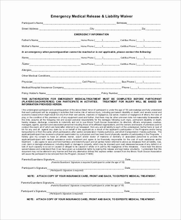 Sample Medical Release forms Luxury Sample Liability Waiver form 10 Examples In Word Pdf