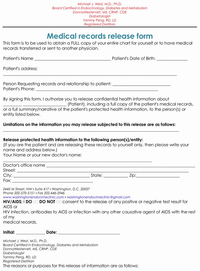 Sample Medical Release forms New 20 Samples Of Medical Records Release &amp; Authorization forms