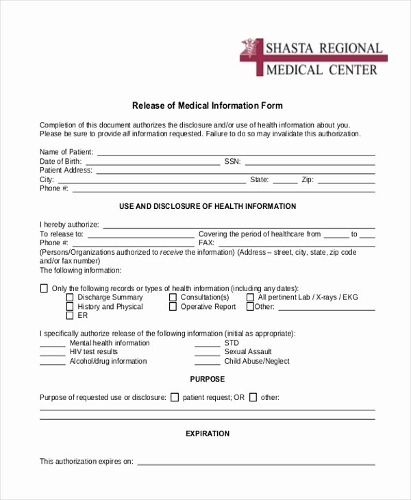 Sample Medical Release forms New Sample Release Of Information form 12 Free Documents In Pdf