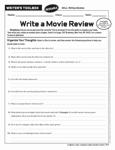 Sample Movie Review Essay Awesome Write A Movie Review Worksheet for 6th 10th Grade