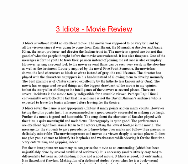 Sample Movie Review Essay New 3 Idiots Movie Analysis Essay assignment Secure Custom