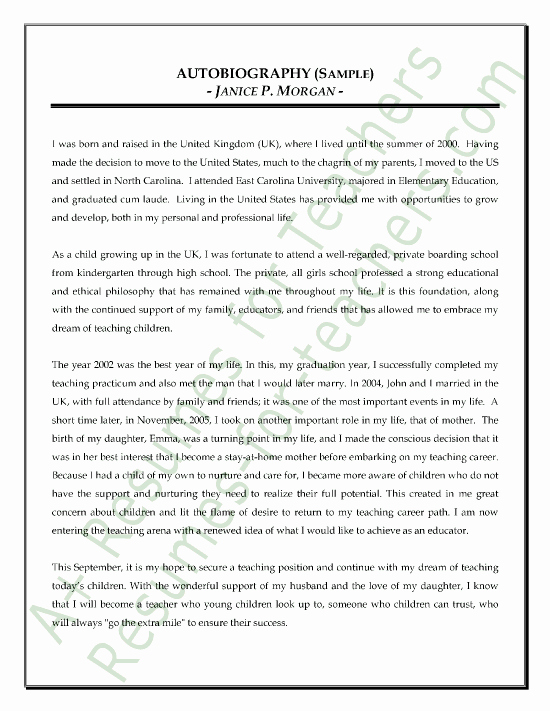 Sample Of Biographical Essay Best Of Teacher Autobiography Sample Fisher Prize