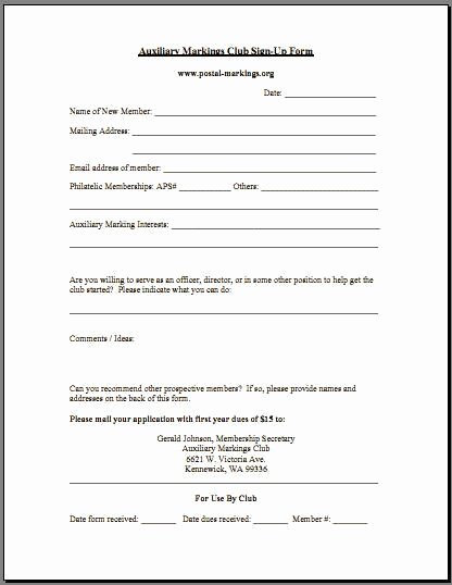 Sample Of Membership form for An organization Elegant Auxiliary Markings Club Postal Markings org