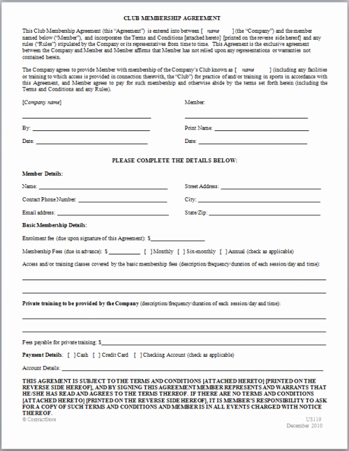 Sample Of Membership form for An organization Fresh Membership Agreement