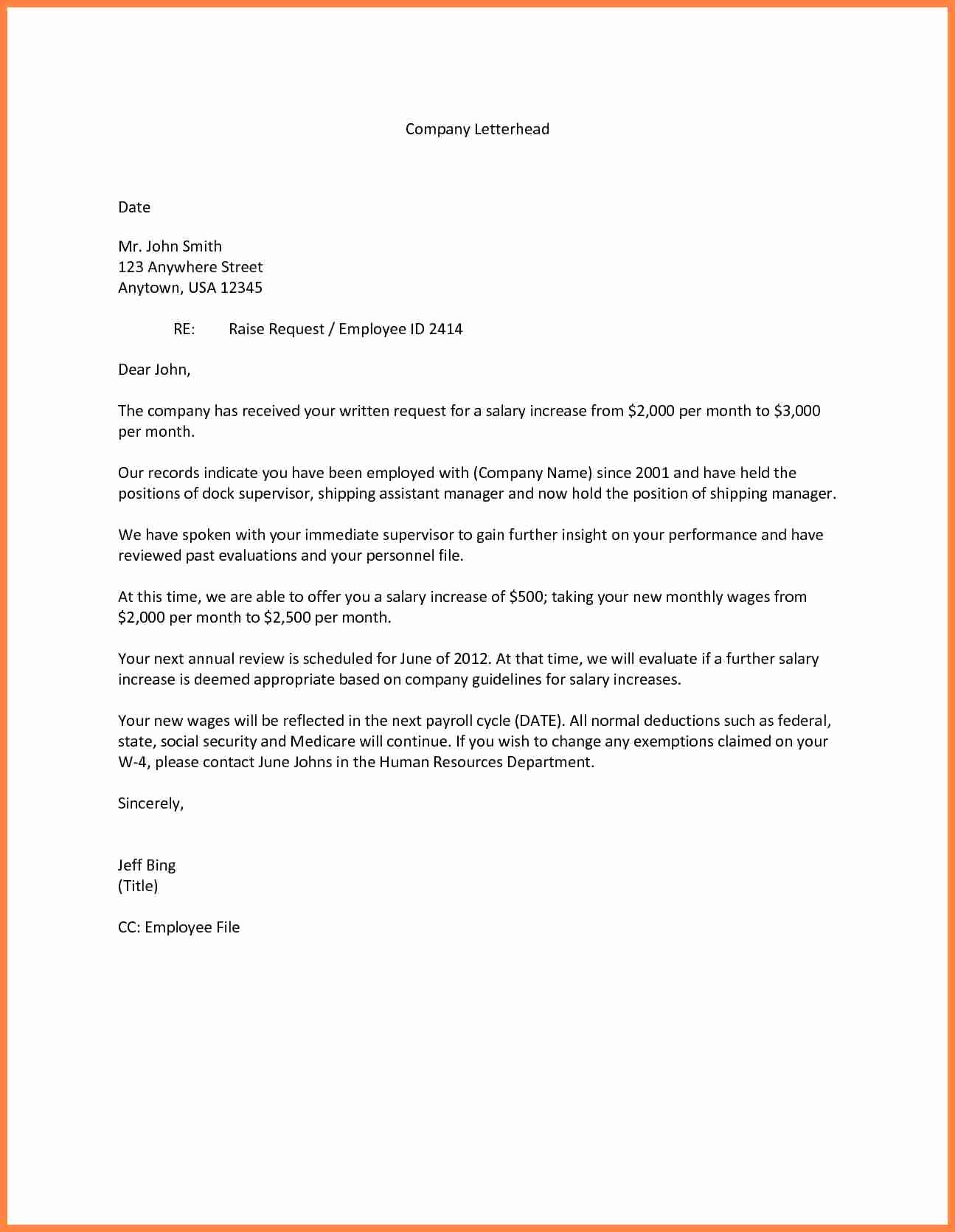 Sample Pay Increase Letter to Employee Awesome Write Request Raise Letter