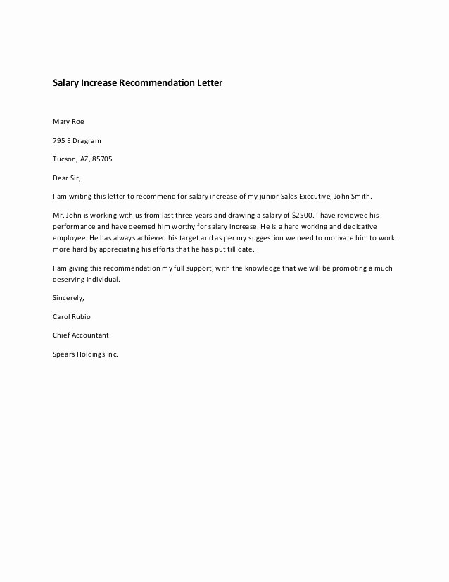 Sample Pay Increase Letter to Employee Elegant Salary Increase Re Mendation Letter