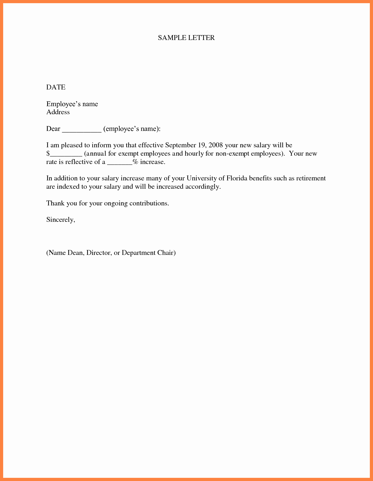 Sample Pay Increase Letter to Employee Inspirational 5 Sample Salary Increase Letter to Employer