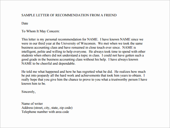 Sample Recommendation Letter for College Admission From Friend Beautiful 23 Friend Re Mendation Letters Pdf Doc