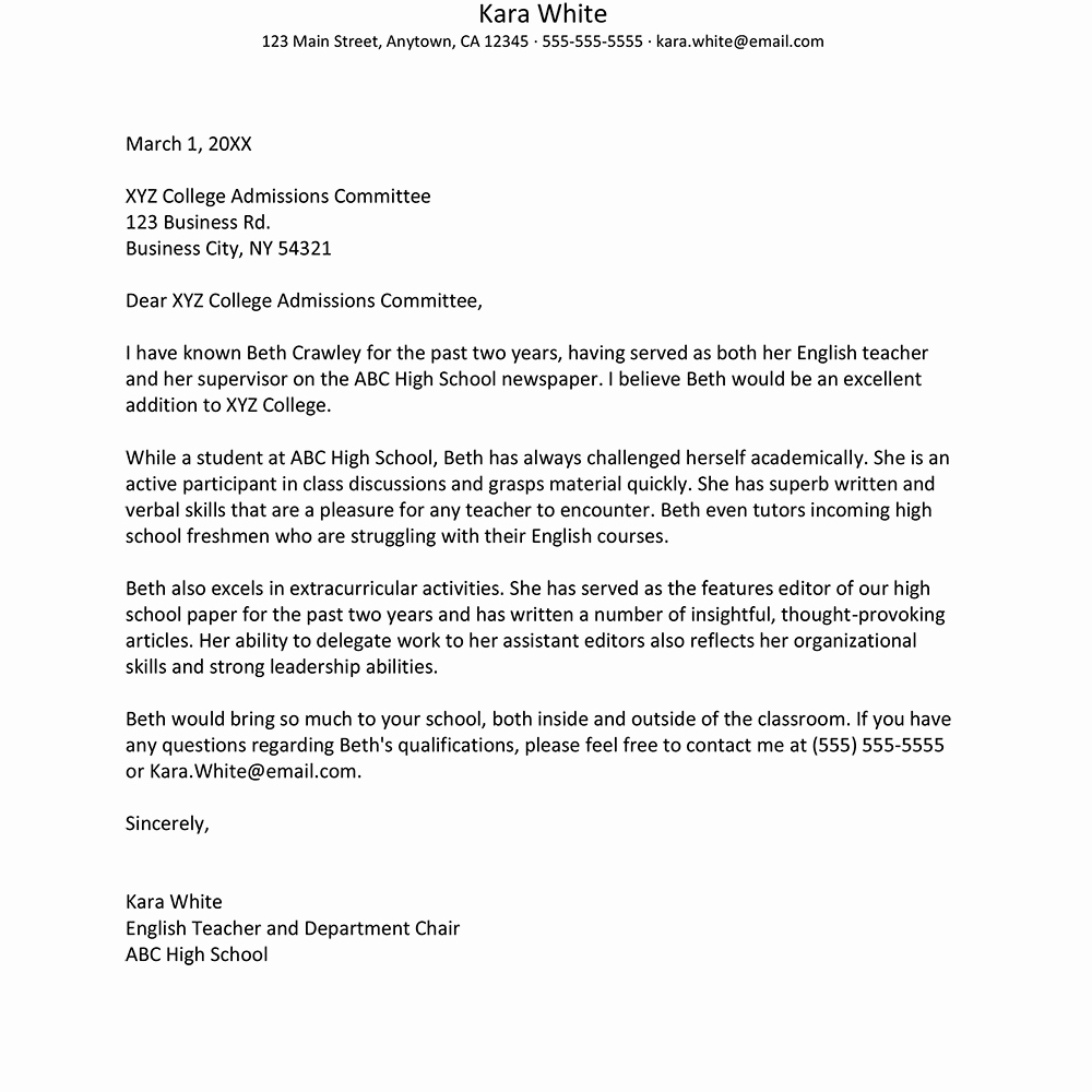 Sample Recommendation Letter for College Admission From Friend Unique Write A Re Mendation Letter for College From Teacher