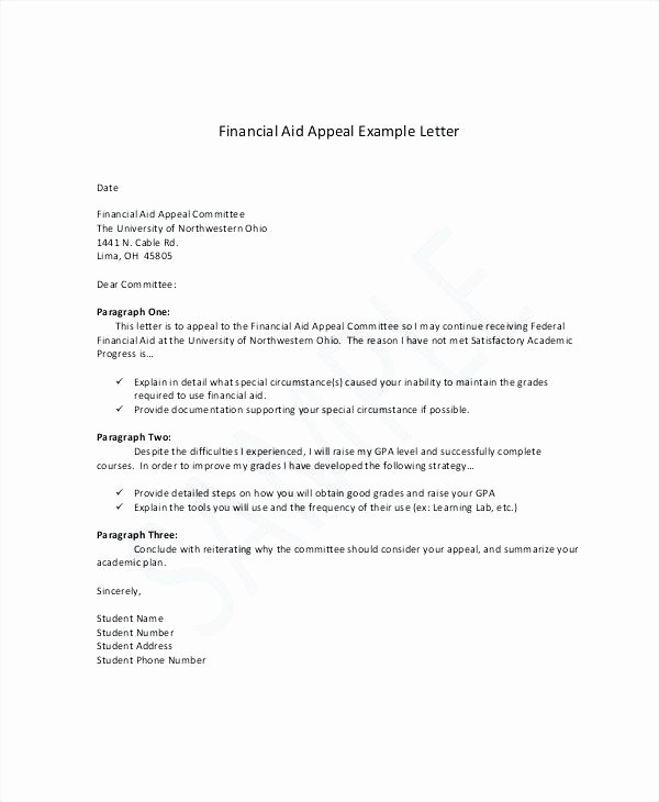 Sample Sap Appeal Letter Luxury Sample Sap Appeal Letter for Financial Aid