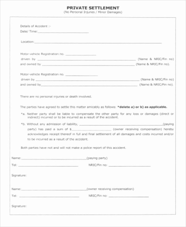 Sample Settlement Letter for Car Accident Unique Accident Settlement Agreement Template