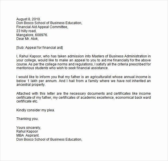 Sap Appeal Letter Example Awesome 8 Financial Aid Appeal Letters Doc Pdf
