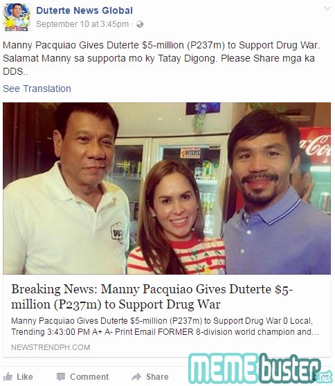 Satirical Essay On Drugs Luxury Pacquaio Gave $5m to Support Duterte’s War It’s