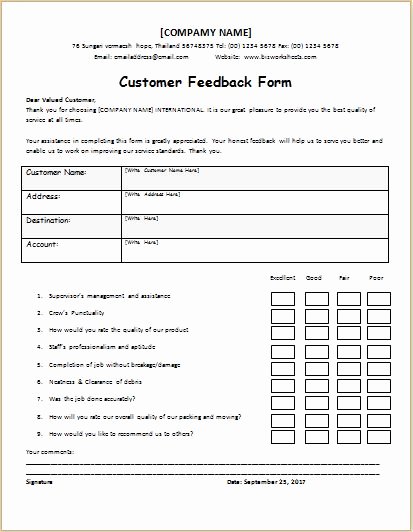 Satisfaction Survey Template Word Best Of Customer Feedback form Templates