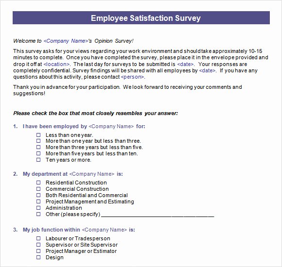 Satisfaction Survey Template Word Unique Employee Satisfaction Survey