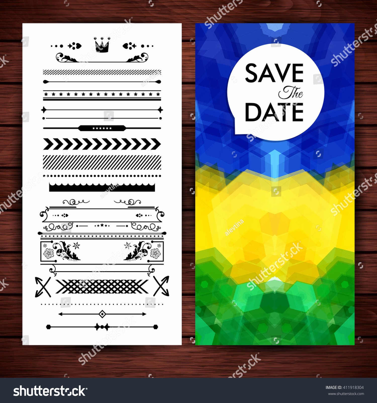 Save the Date Text Template Awesome Rectangular Blue Yellow Green Save Date Stock Vector