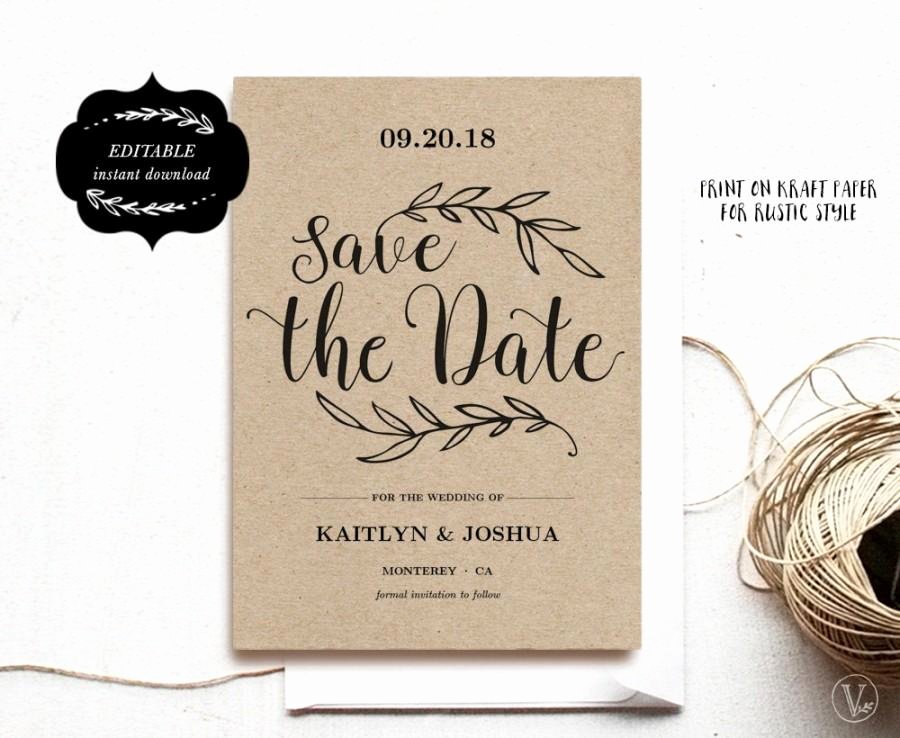 Save the Date Text Template Elegant Printable Save the Date Card Template Kraft Save the Date