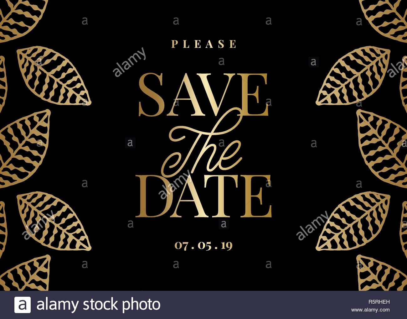 Save the Date Text Template Inspirational Save the Date Template with Hand Drawn Golden Leaf Shapes