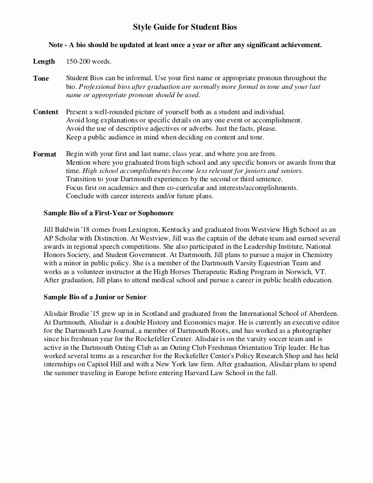 Scholarship Biography Essay Examples Fresh Sample Student Bio