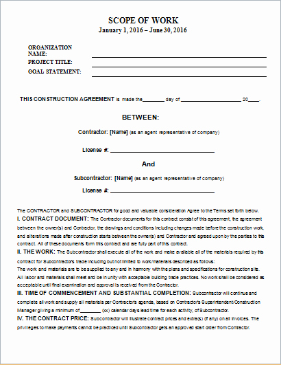 Scope Of Work Example Construction Elegant Scope Of Work Templates for Ms Word