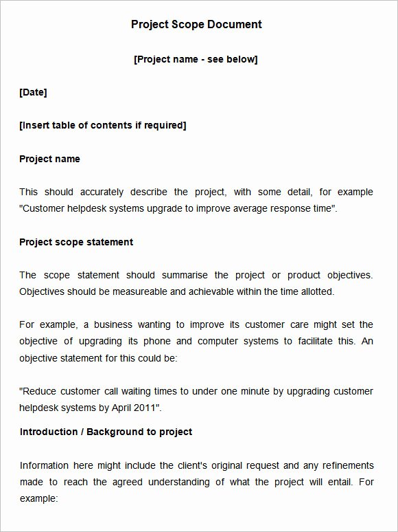 Scope Of Work Example Construction New Scope Of Work Template 36 Free Word Pdf Documents