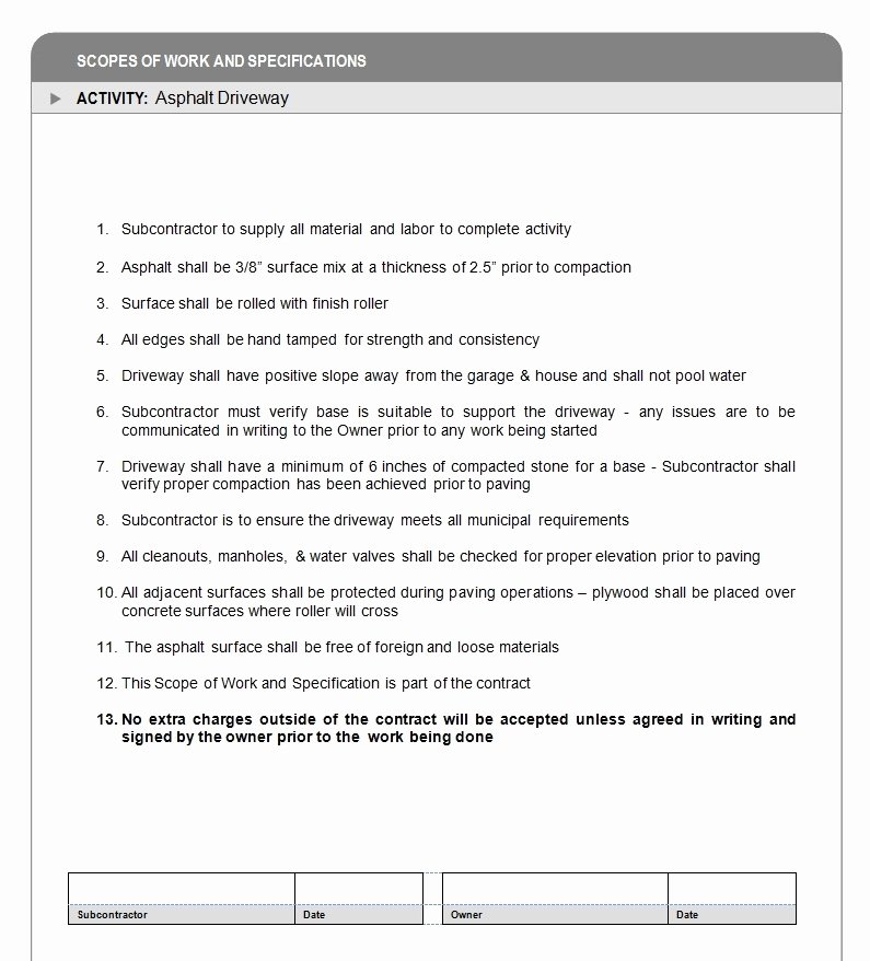 Scope Of Work Example Construction Unique Scope Of Work and Specifications How to Build A Home