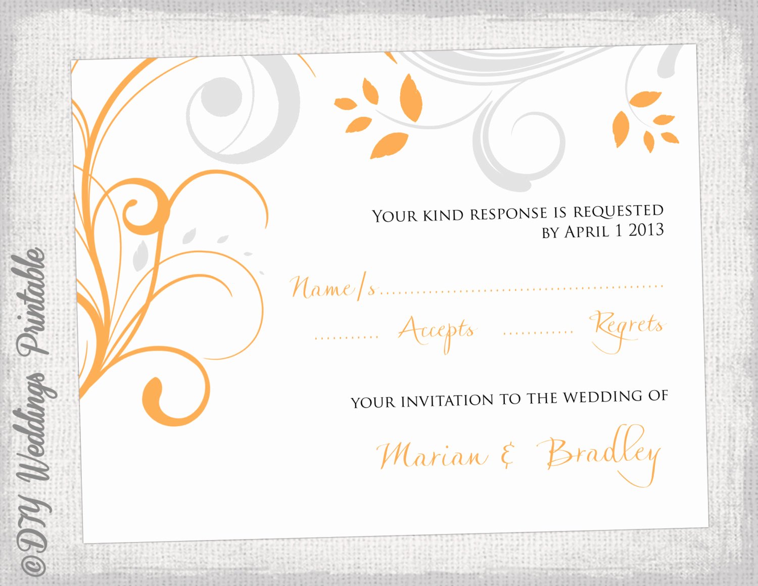 Scroll Template Word Inspirational Rsvp Template Diy orange &amp; Silver Gray Scroll