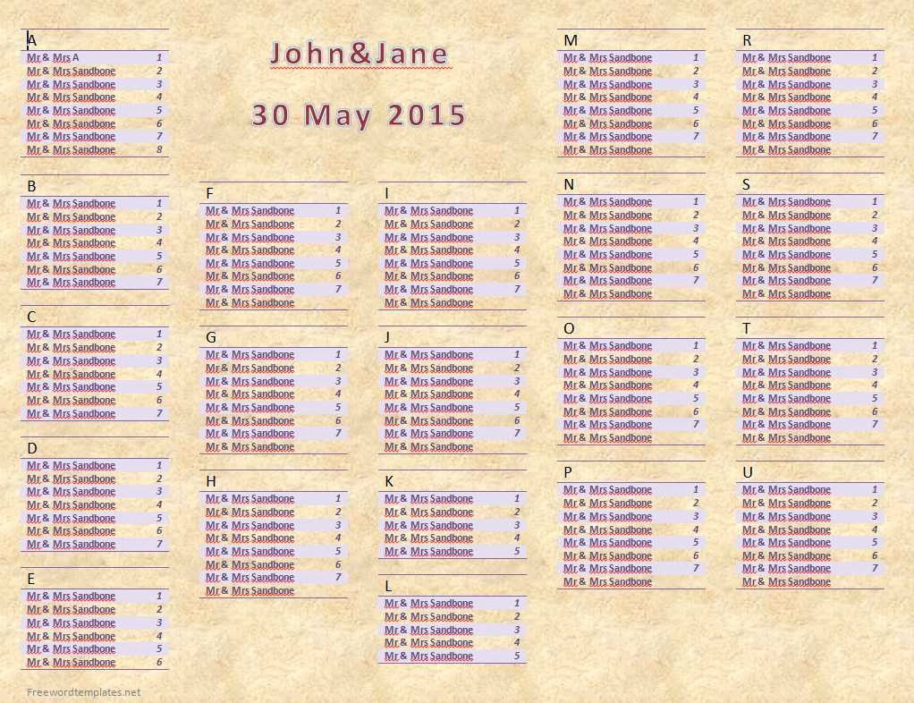 Seating Chart Template Word Fresh Wedding Seating Chart