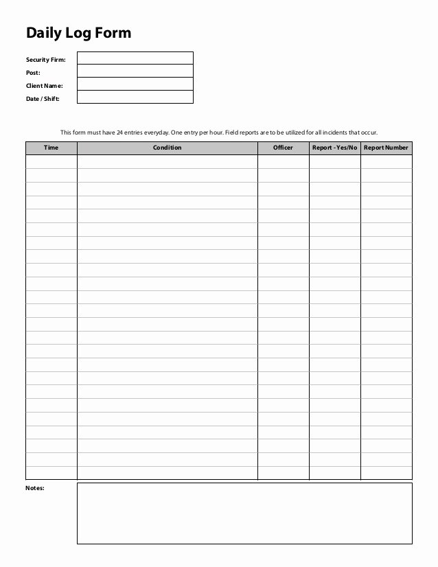 Security Guard Daily Activity Report Template Fresh Daily Log form Security Guard Use