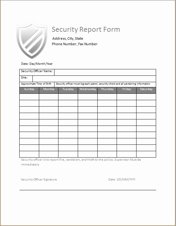 Security Guard Daily Activity Report Template Lovely Security Guard Daily Activity Report