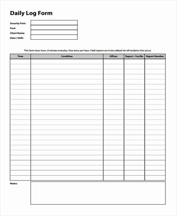 Security Guard Daily Activity Report Template Luxury 31 Daily Log Templates