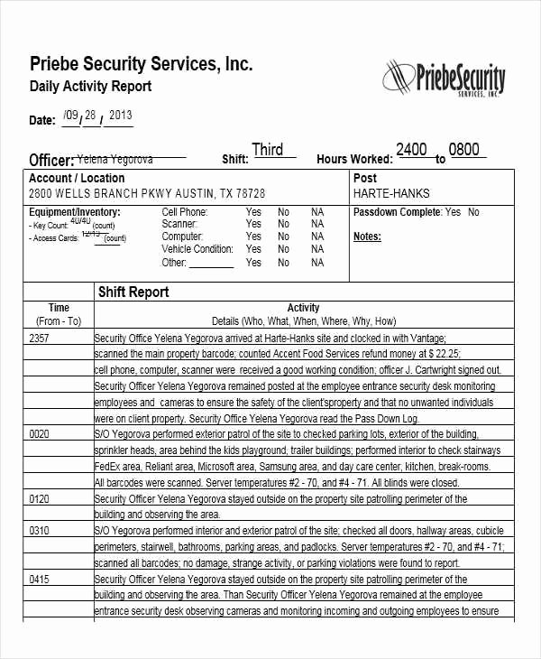 Security Guard Daily Activity Report Template Unique 27 Daily Log Templates In Word
