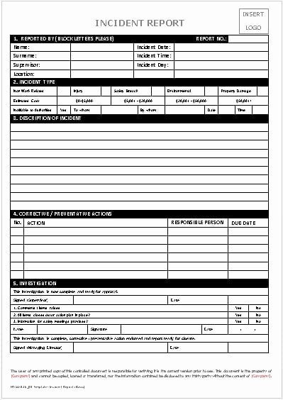 Security Incident Report Template Word Fresh 21 Free Incident Report Template Word Excel formats