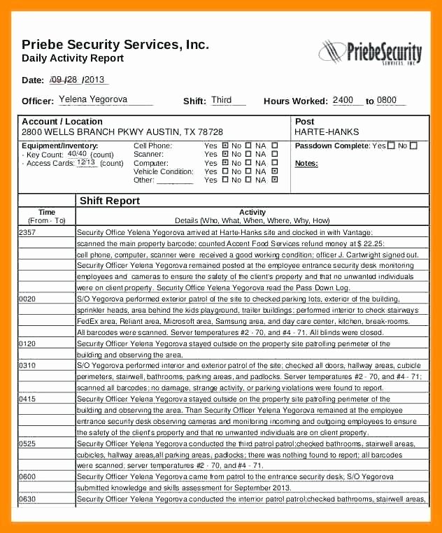 Security Officer Daily Activity Report Sample Inspirational My Blog