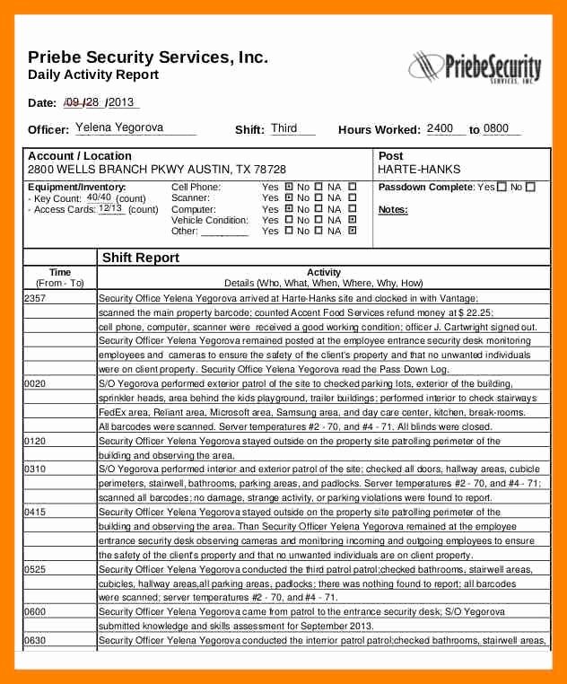 Security Report Example Beautiful Security Guard Daily Activity Report Sample